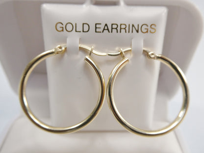 Real 10k Solid Yellow Gold Plain High Polish 25mm Hoop Earrings
