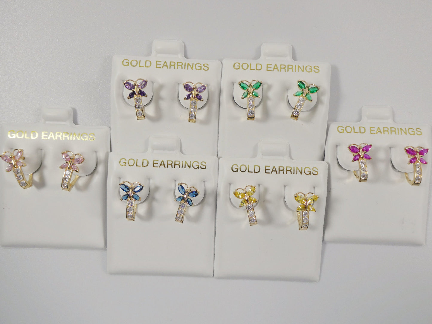 real 10k solid yellow gold birthstone color butterfly French back earrings