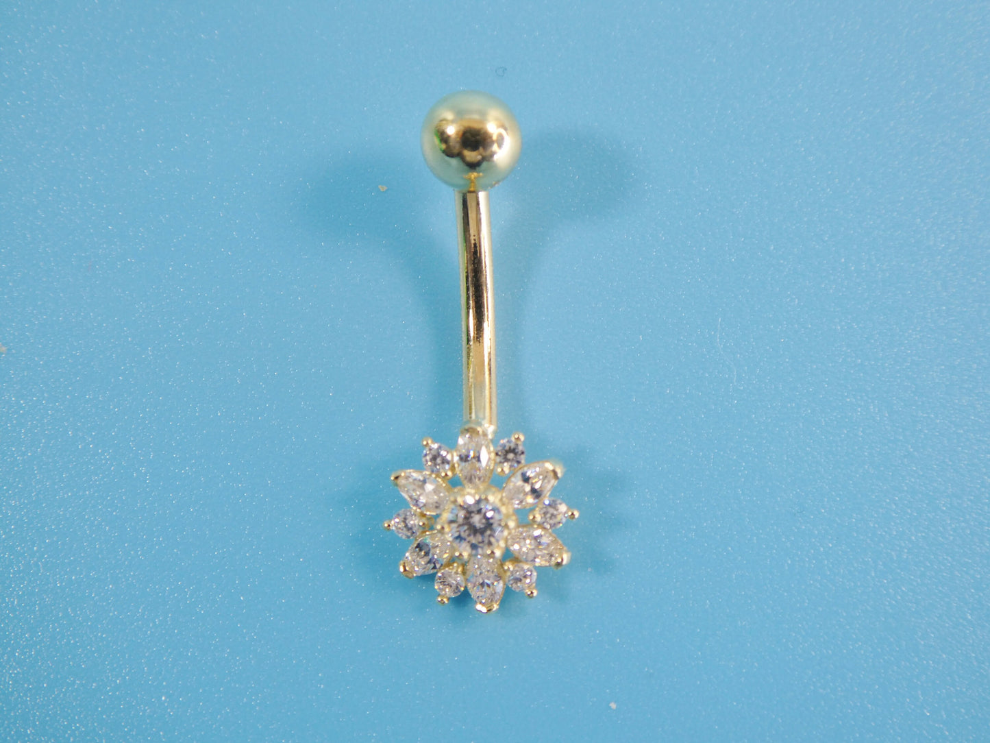 14k real solid yellow gold flower belly button ring piercing
