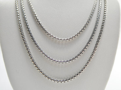 Real 925 Sterling Silver Round Box Chain 14k White Gold Tone Finish