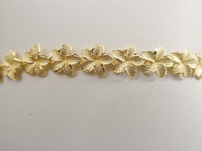 7 Inch Real 925 Sterling Silver Flower Full Diamond Cut 14k Gold Tone Finish