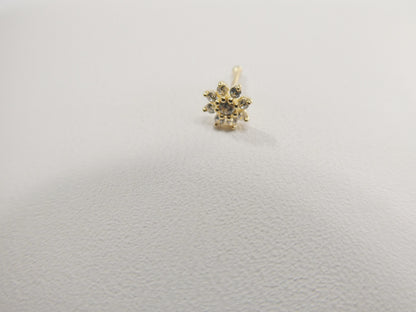 14k Real Solid Yellow Gold Full Stone Setting Flower Stud Nose Raing