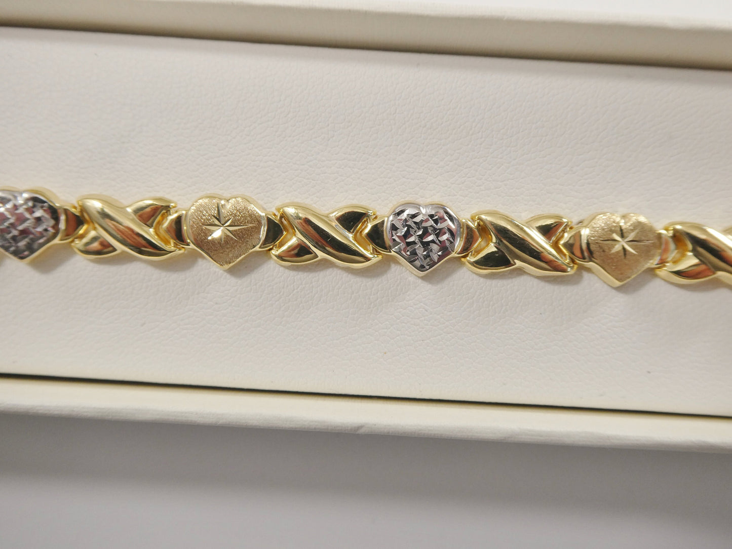 Sterling Silver XOXO Heart Necklace: Two-Tone 14k Gold Finish