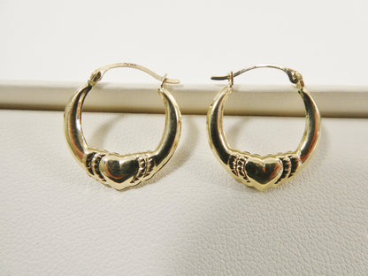 14k Real Solid Yellow Gold Small Heart Hoop Design Earrings