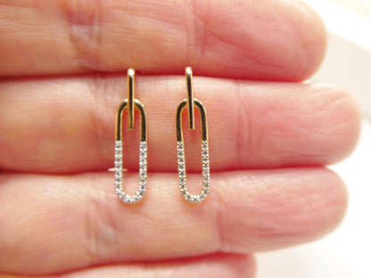 Real 10k Solid Yellow Gold Design Paperclip Push Post Earrings