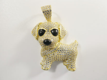 Real 925 Sterling Silver Full Stone Setting Dog Animal Pendent