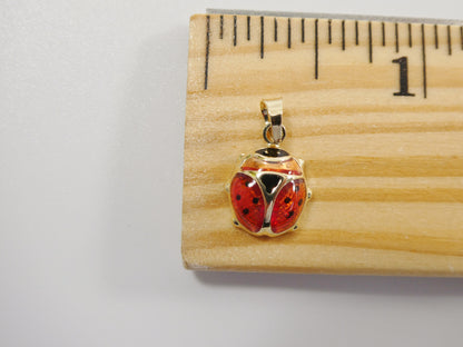 14k Real Solid Yellow Gold Small Enamel Lady Bug Charm Pendent