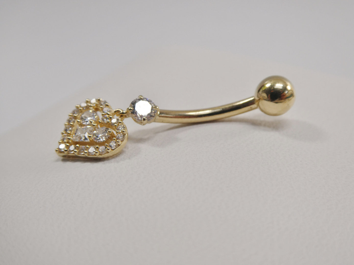 14k real solid yellow gold dangling heart belly button ring piercing