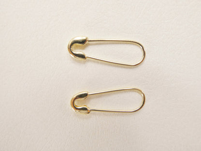 real 10k solid yellow gold safety pin dangle drop earrings