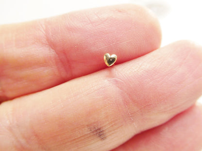 14k Real Solid Yellow Gold Heart Long Post Nose Ring