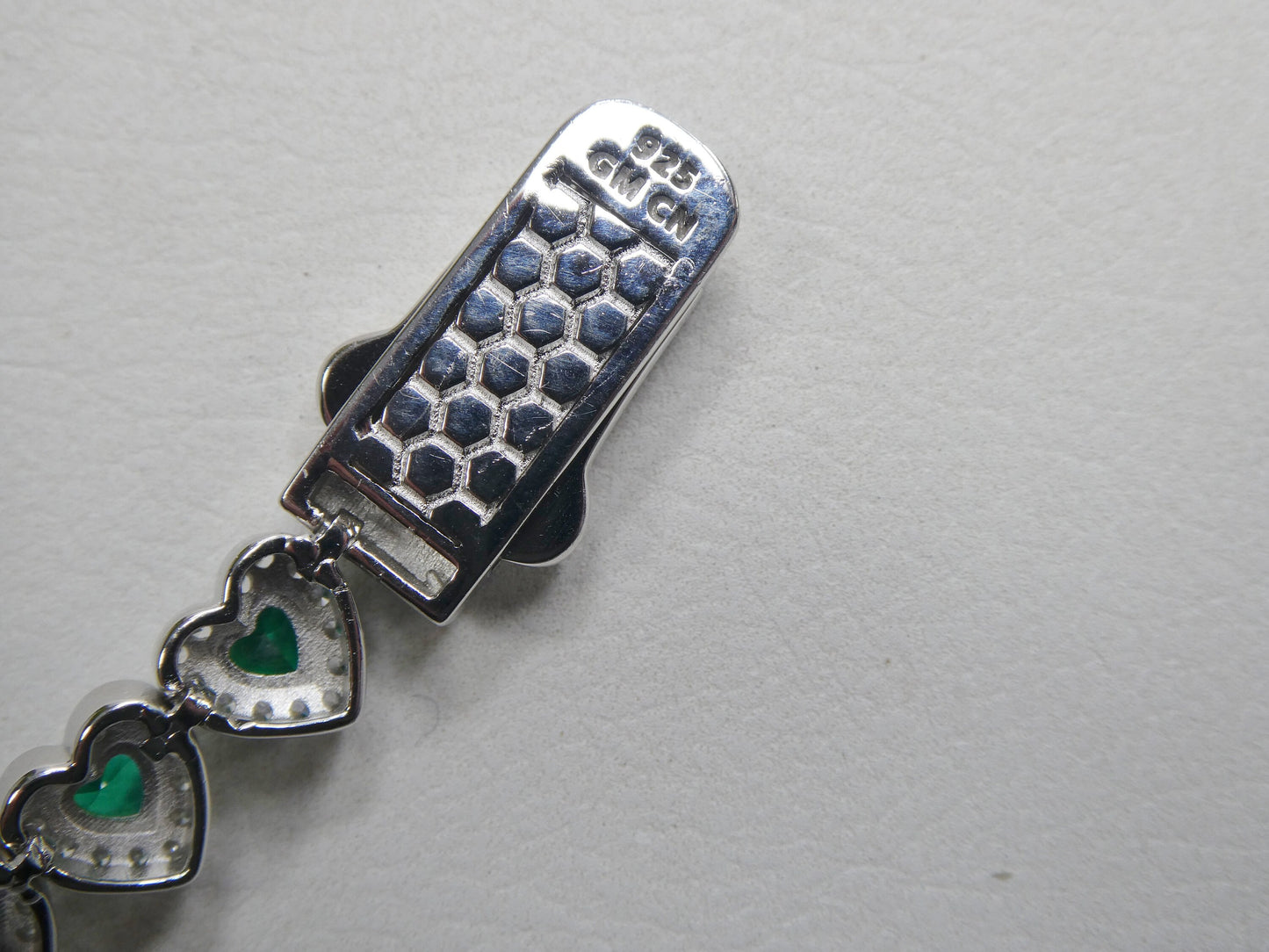 real  925 sterling silver heart emerald stone color necklace