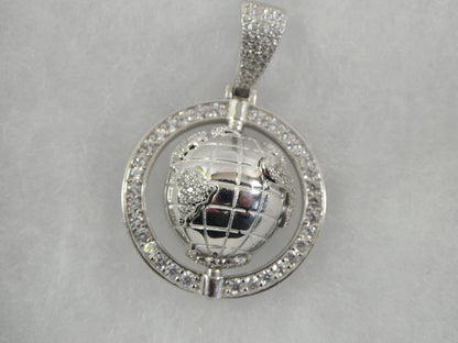 Real 925 Sterling Silver Globe Charm Pendent 14k Yellow Gold Finish