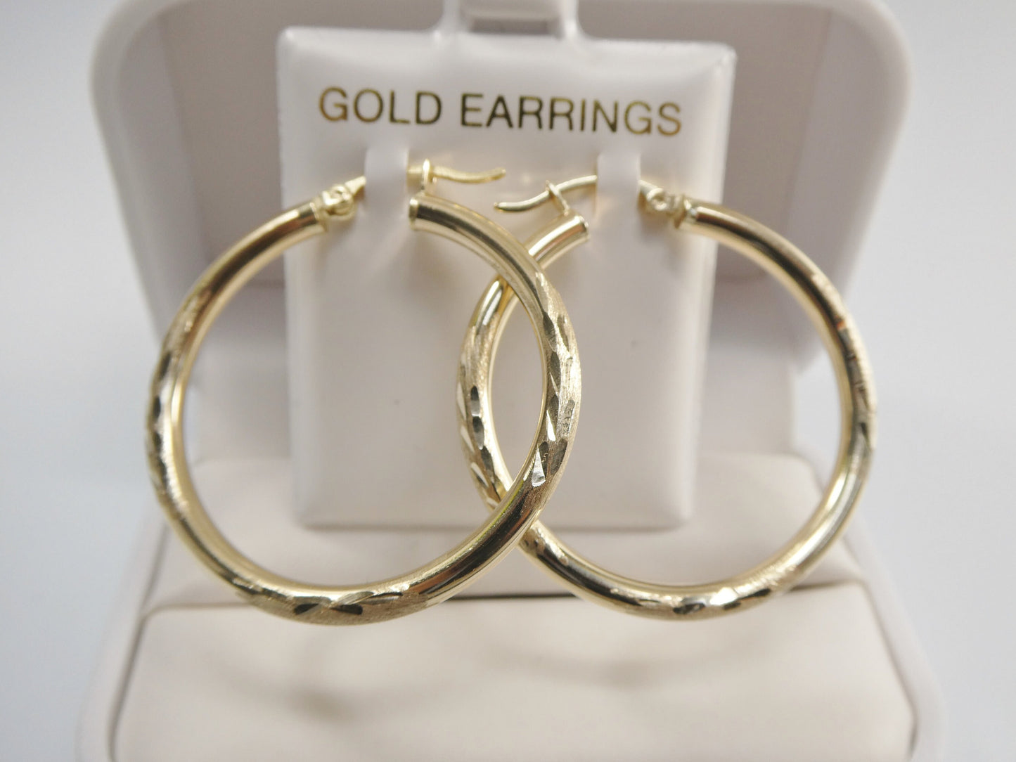 10k real solid yellow gold diamond cut hoop earrings