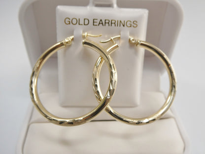 10k Real Solid Yellow Gold Diamond Cut Hoop Earrings