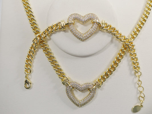 14k gold filled yellow gold open heart necklace / bracelet