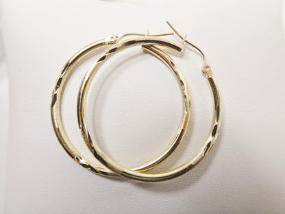 10k Real Solid Yellow Gold Diamond Cut Hoop Earrings