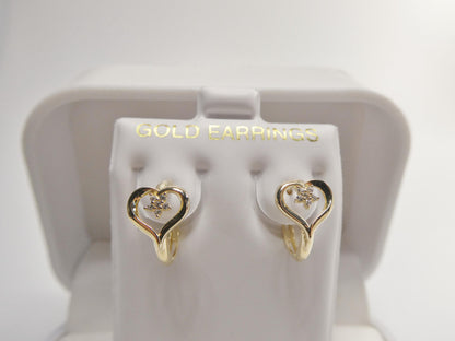 Real 10k Solid Yellow Gold Designer Heart Flower Hoop Huggie Earrings
