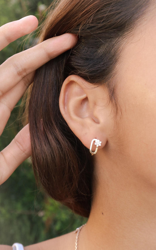 real 10k solid yellow gold paperclip hoop huggie earrings