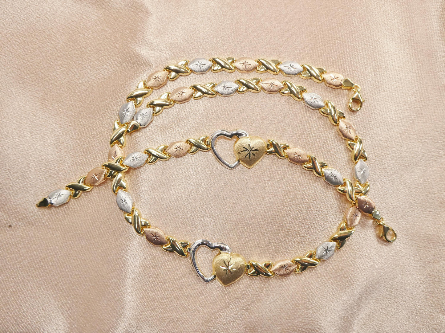 real 925 sterling silver xo hugs and kisses stampato set necklace and bracelet