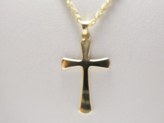 14k real solid yellow gold super polish cross pendent and robe necklace