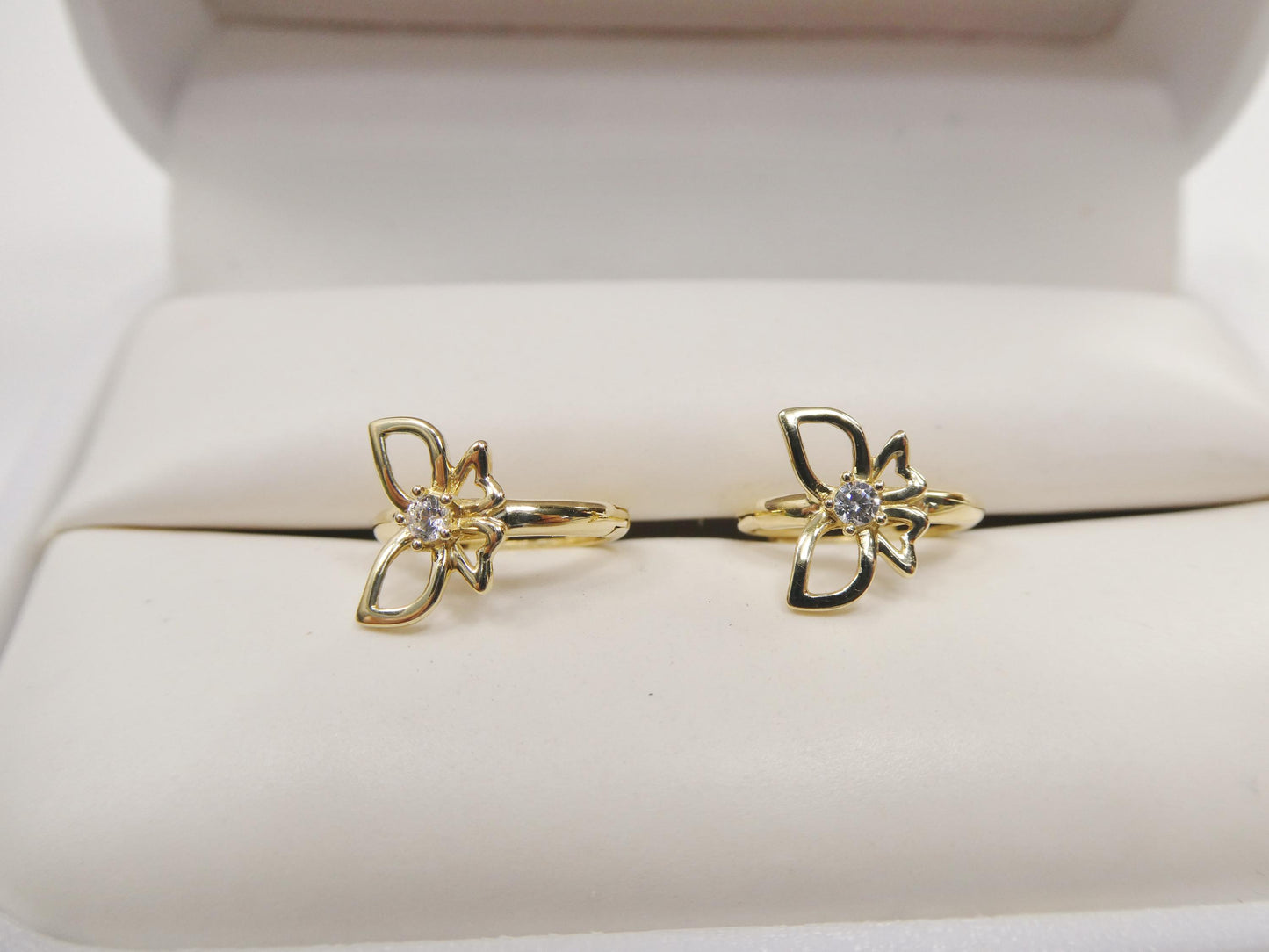 real 10k solid yellow gold butterfly hoop huggie earrings