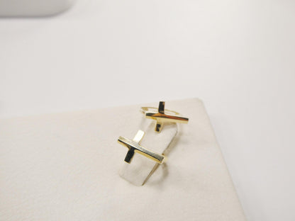 Real 10k Solid Yellow Gold Cross Hoop Huggie Earrings