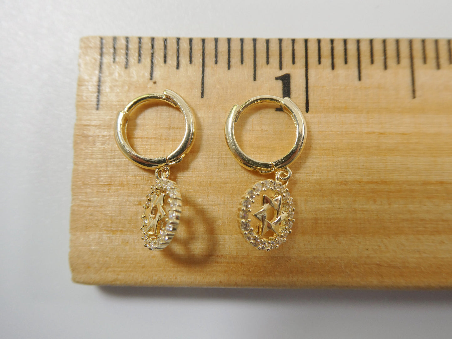 10k real solid gold star David dangle on plain huggie fancy earrings