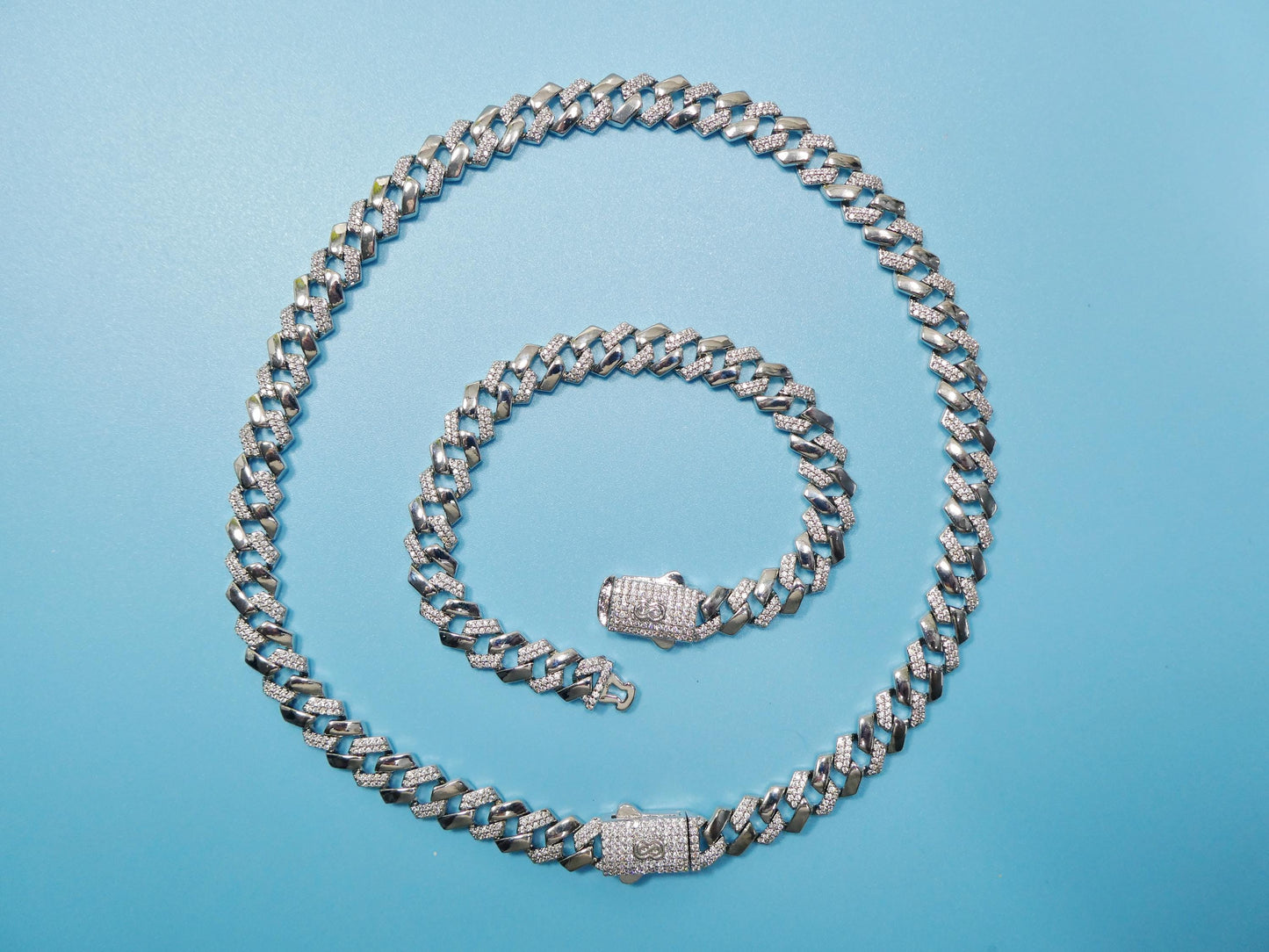 Monaco Cuban necklace brass rhodium plated 14k white gold filled 9mm