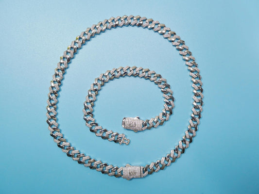 Monaco Cuban necklace brass rhodium plated 14k white gold filled 9mm