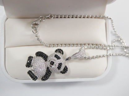 Real 925 Sterling Silver Teddy Bear Pendent and 2mm Moon Chain