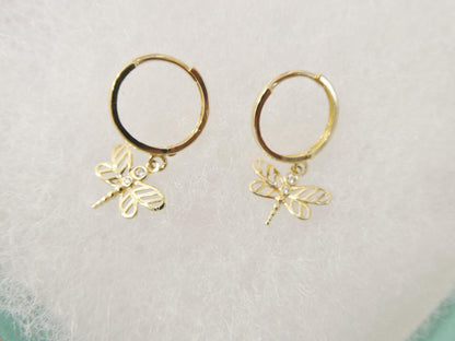 Real 10k Solid Yellow Gold Butterfly Hoop Huggie Earrings