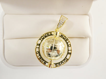 Real 925 Sterling Silver Globe Charm Pendent 14k Yellow Gold Finish