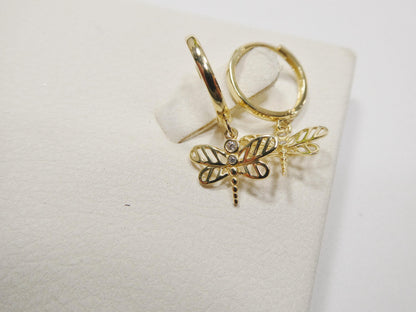 Real 10k Solid Yellow Gold Butterfly Hoop Huggie Earrings