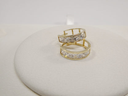 Real 10k Solid Yellow Gold Princess-cut Setting 14mm Hoop Huggie Earrings