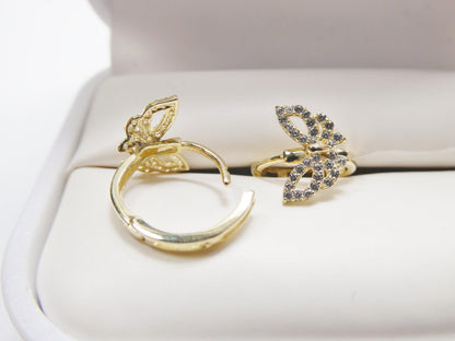 Real 10k Solid Yellow Gold Butterfly Hoop Huggie Earring