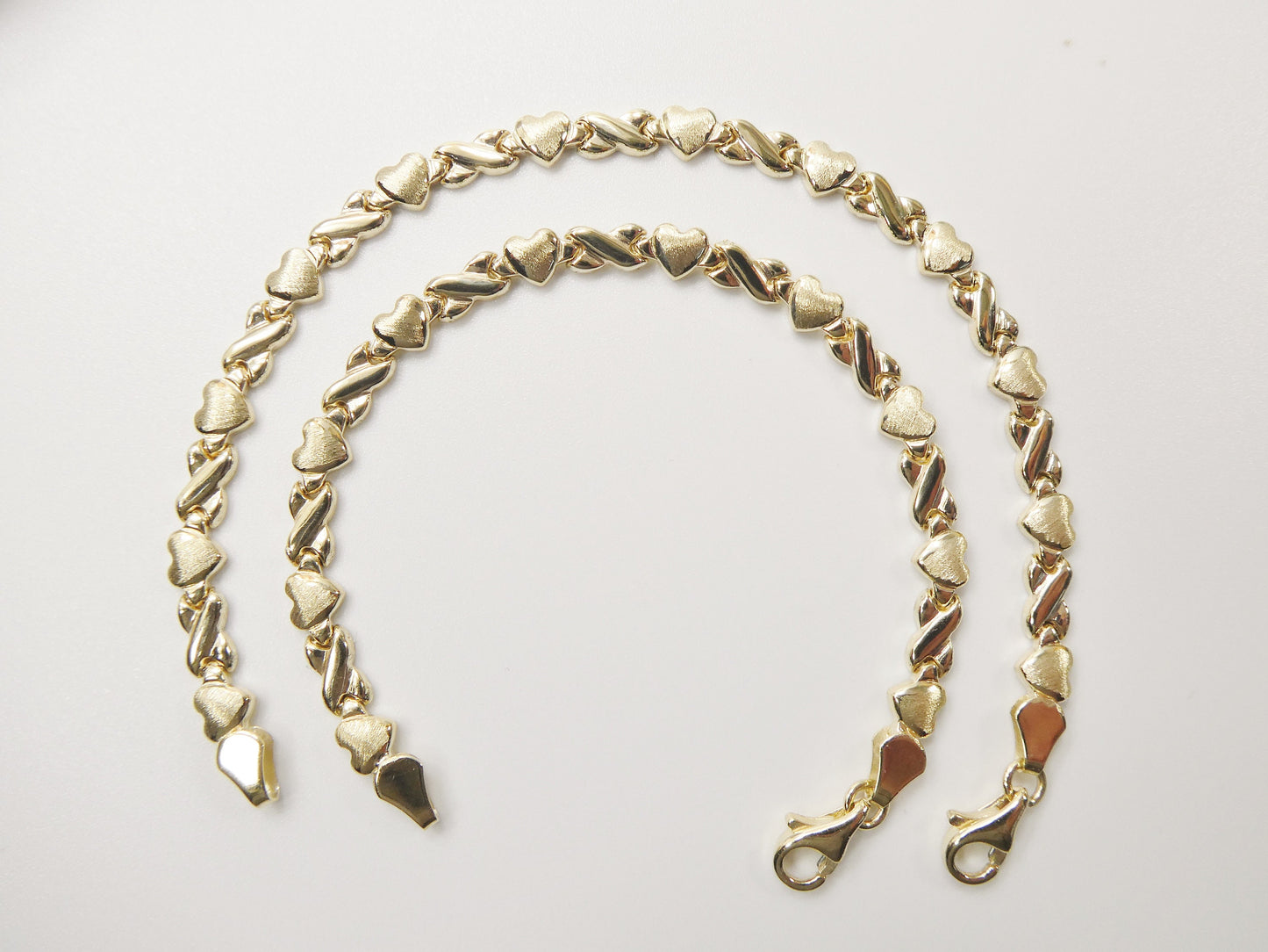 real 10k solid yellow gold 5.5/6.5/7 inch children/women xo heart bracelet