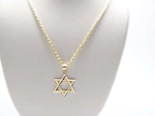 14k real solid yellow gold star David pendent and robe necklace