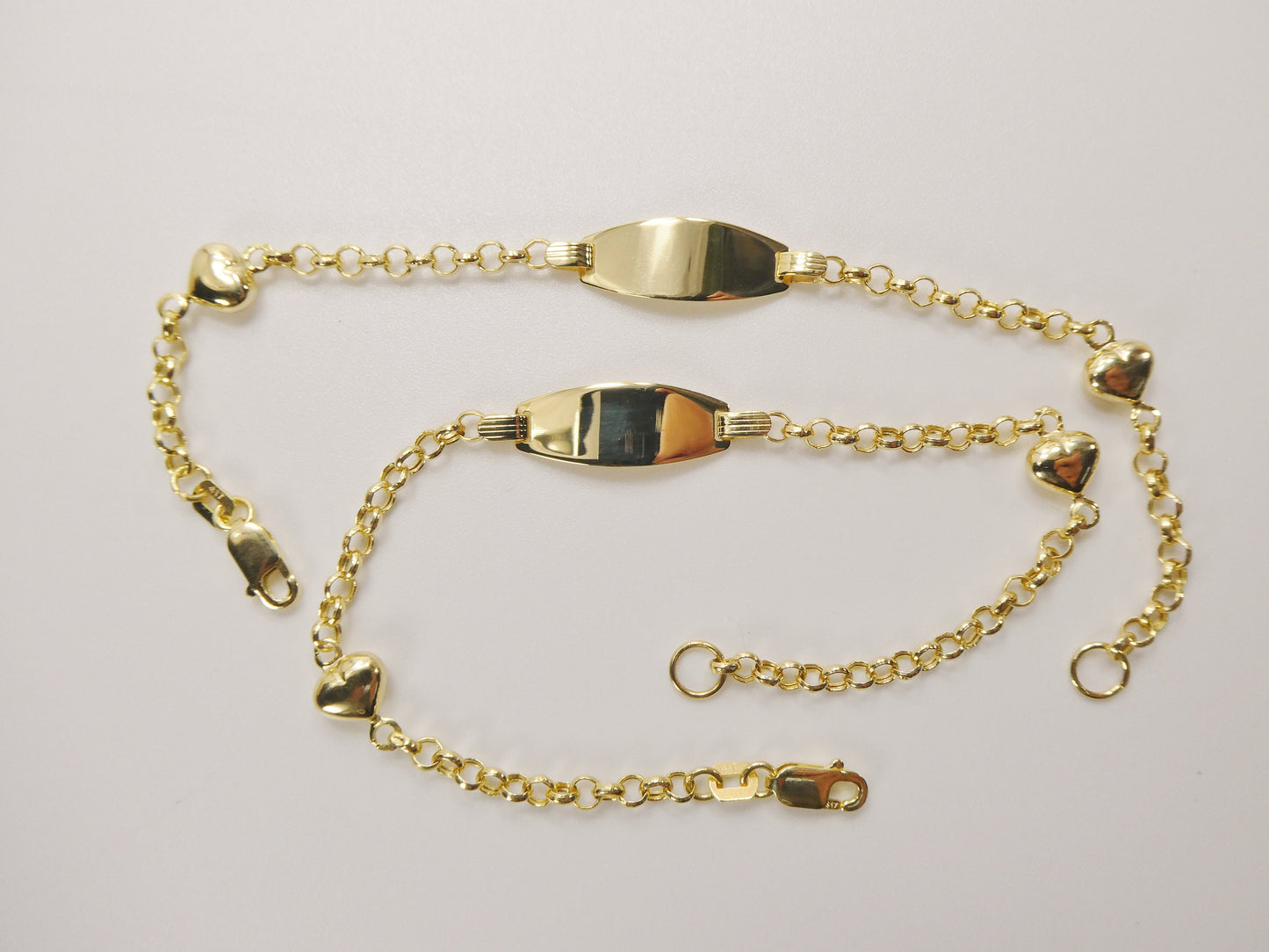 real 10k solid yellow gold 5.5/ 6.5 inch children/women double heart id bracelet