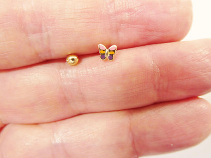 14k Real Solid Yellow Gold Helix Cartilage Enamel Earring