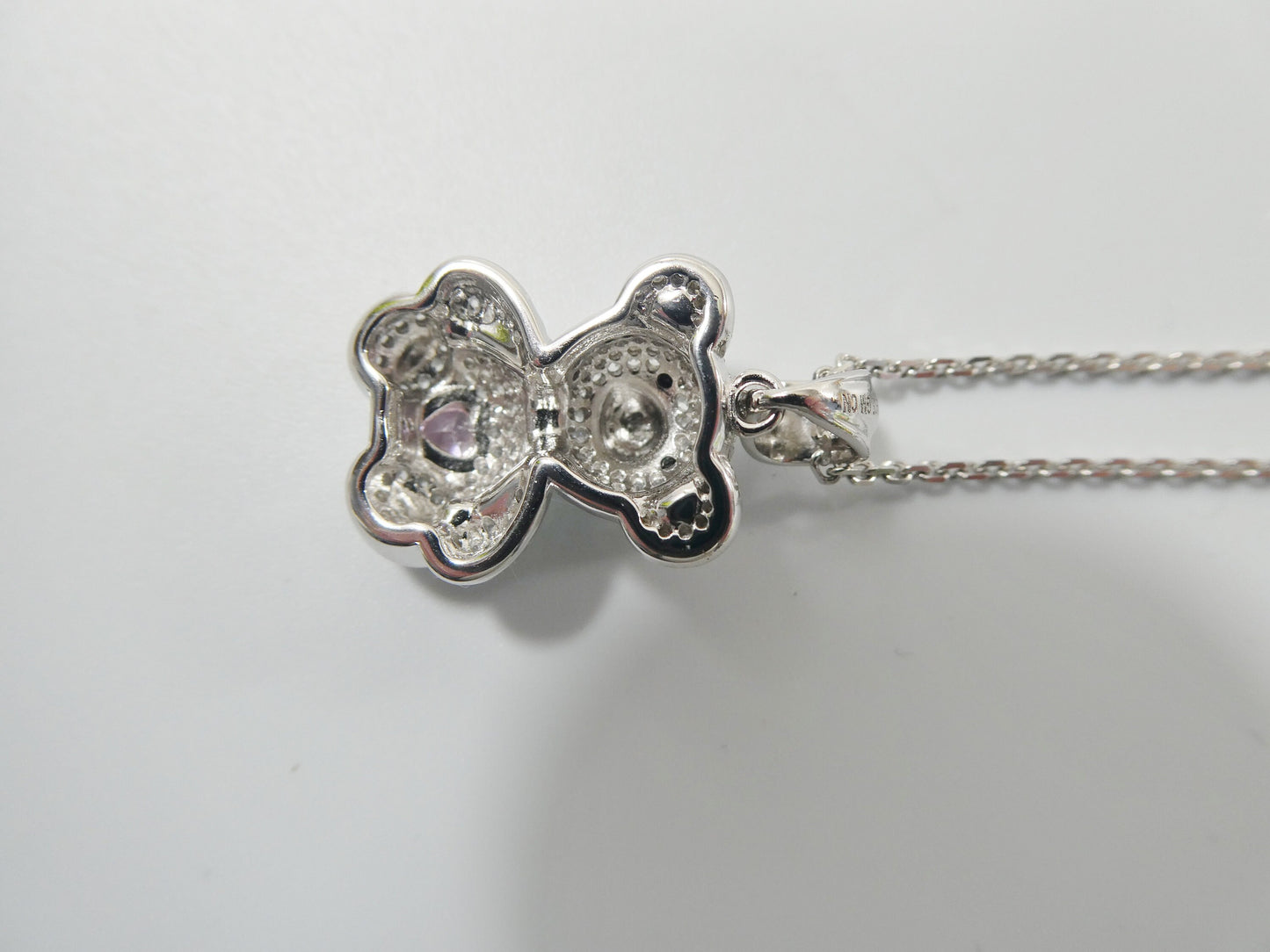 925 sterling silver teddy bear pink stone set chain and pendent