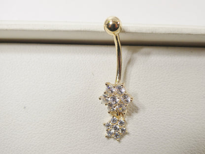 14k Real Solid Yellow Gold Flower Shaped Belly Button Ring Piercing