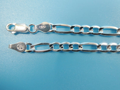 Real 925 Sterling Silver 4.5mm Italian Concave Figaro Solid Chain Lobster Lock Clasp