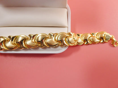 Real 925 Sterling Silver Large Stampato Set Necklace and Bracelet 14k Gold Color Finish