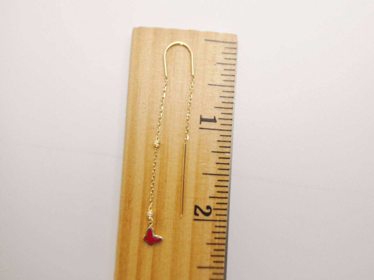14k real solid yellow gold butterfly enamel long dangling earrings