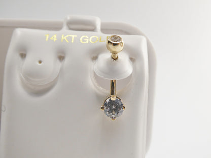14k Real Solid Yellow Gold 5mm Stone Dangling Belly Button Ring Piercing
