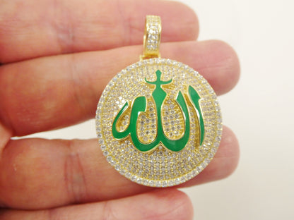 Real Sterling Silver Allah Muslim Pendent Full Ice Stone Charm