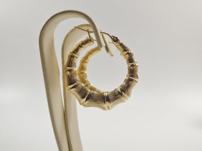 10k Real Solid Yellow Gold Bamboo Earrings