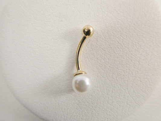 14k real solid yellow gold freshwater pearl belly button ring piercing