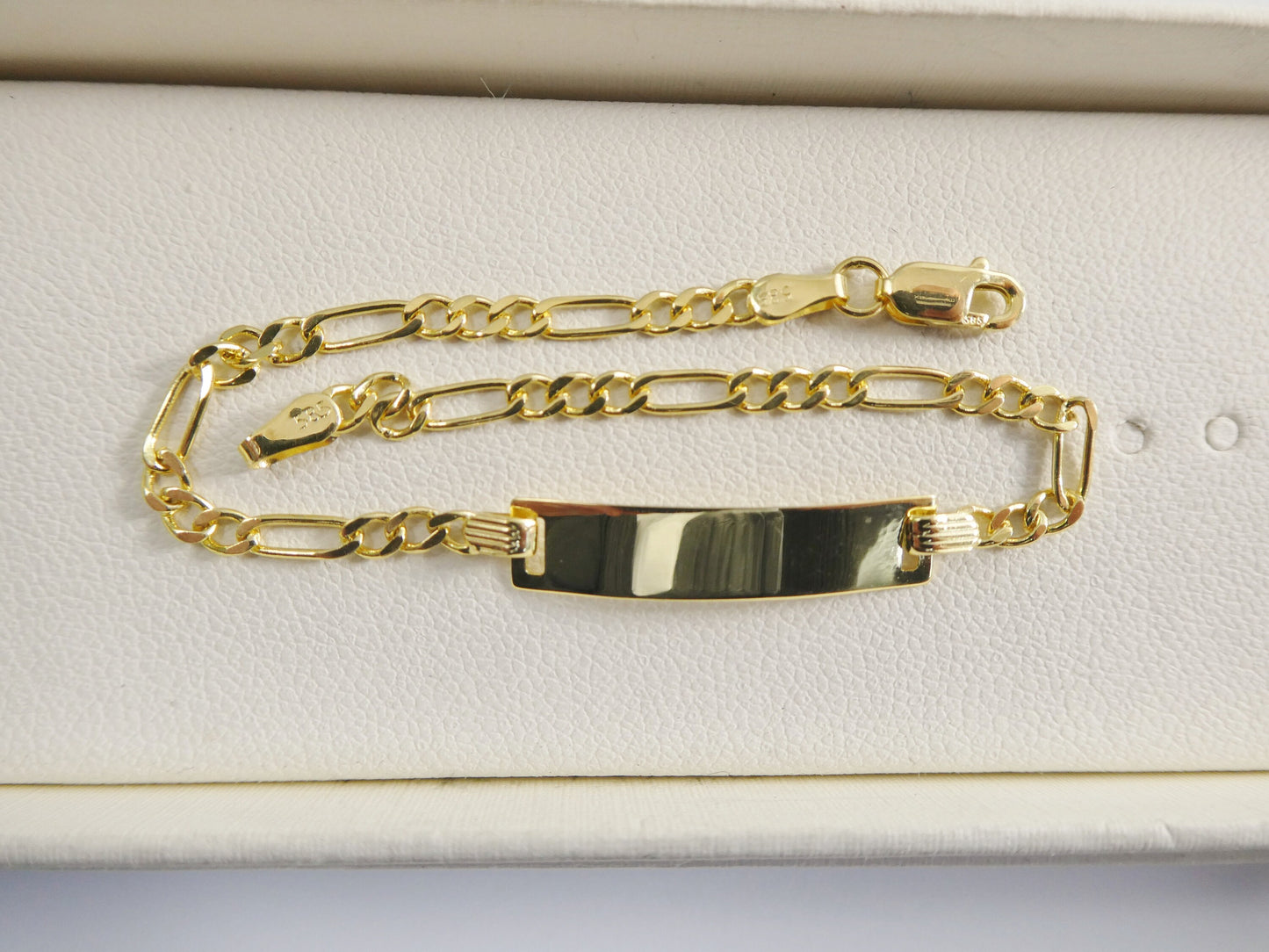 14K real solid yellow gold 6 inch Figaro style  baby ID bracelet