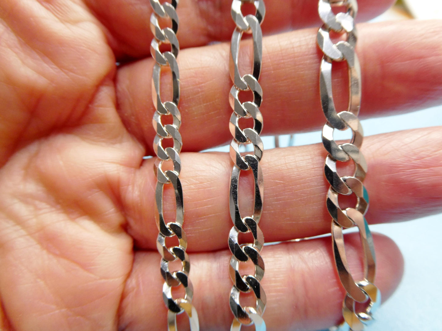 real 925 sterling silver 8 inch flat figaro bracelet